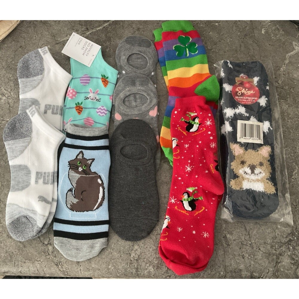 Women’s Casual Assorted Design/Pattern/Color & Length Socks Lot Of 10